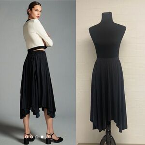 Anthropologie Black Skirt, Size M, Scallop Hem, Drapey, NWT